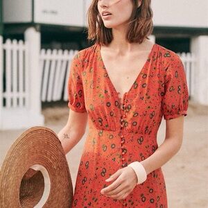 Sezane Sollie Floral Silk Dress Size 36